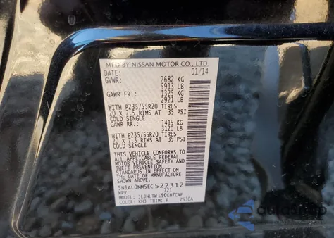 2014 Infiniti Qx60 from USA, damaged, VIN 5N1AL0MM5EC522312